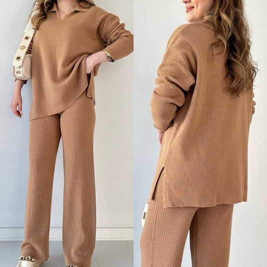 🎁Limited Time Sale 40% OFF🔥V-neck casual slit knitted two-piece set
