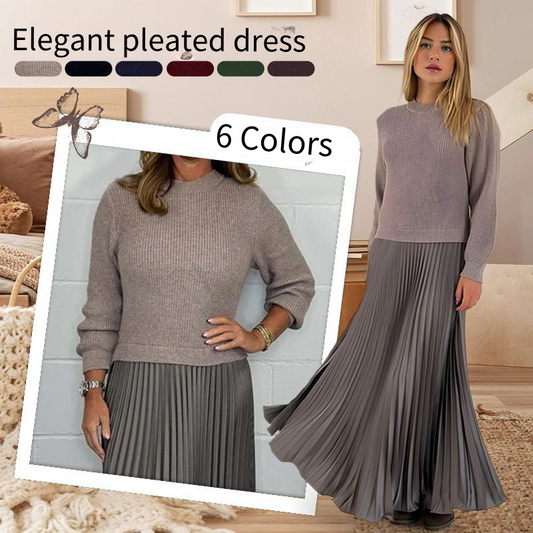 ❄️Winter Promotion 60%💕Women's solid color Long Sleeve Jumper & Pleated Bottom Dress