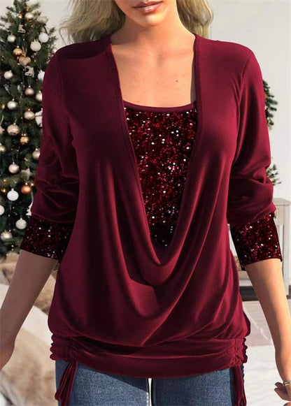 ✨🎁Big sale 49% OFF &Free shipping🎁Sequin Loose Smocked Fake Two-Piece Top