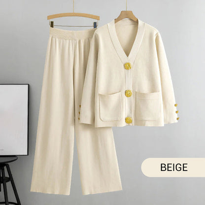 ⏳ Limited time 50% Off! 💥Gold Button Soft Knit Trouser Co-Ord