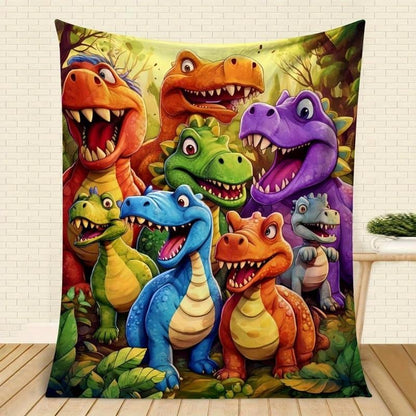 🎉Christmas Sale🎅🎄Soft Throw Blanket Cute Smiling Dinosaurs HD Digital Print Flannel🦕🔥