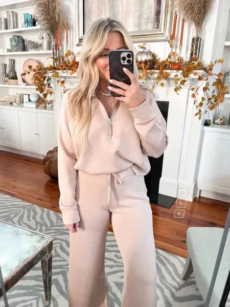 💝🔥Limited Time Sale-50% OFF🔥🎀Women's Oversized Half Zip Wide Leg 2 Piece Outfits Lounge Set