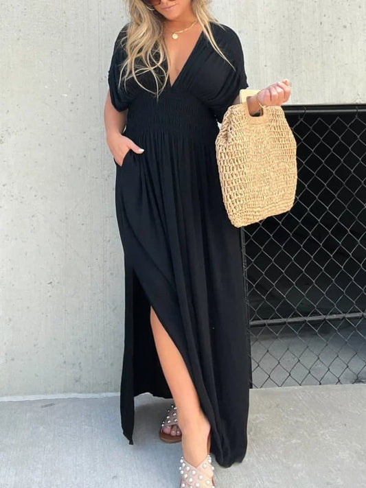 💗NEW IN💗SLIT V-NECK EFFORTLESS MAXI LONG DRESS