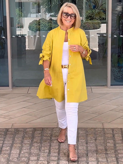 🔥LAST DAY SALE 49% OFF🔥Solid Color Long Cotton Shirt Jackets For Women