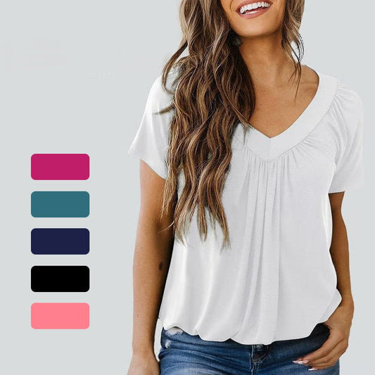 🎁Mother's Day Sale 50% OFF⏳Women's Casual Pleated V-Neck Short-Sleeve Top