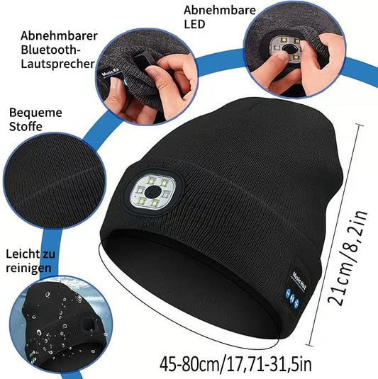 Peel-Off LED Headlamp Bluetooth Headset Knit Cap